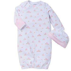 New Little Me Baby Girl 0-3 Months Bunny Sleeper Gown & Hat Matching Outfit
